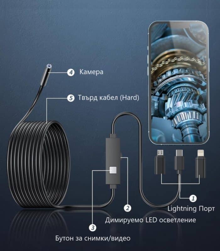 ANESOK W400 B USB endoscope Borescope 7.9mm 1440p hd ip67 waterproof industrial iOS Android HARD e24 - endoscope.bg